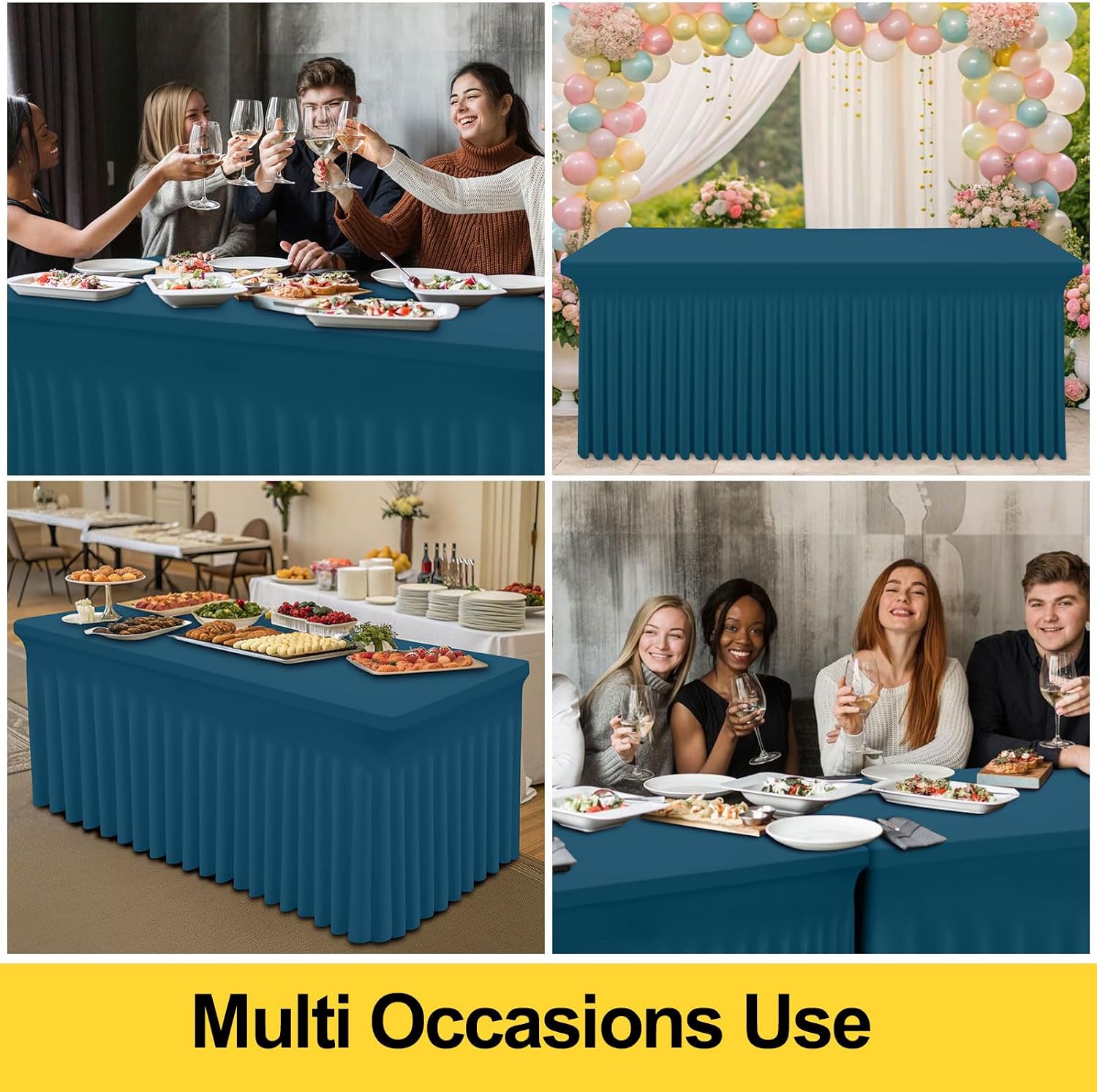 Smiry Spandex Tablecloth 6 Pack, Elastic Fitted Stretch Tablecloth for 6FT Rectangle Tables, Waterproof Washable Table Cover Skirt for Wedding, Banquet & Parties (Peacock Blue, 72Lx30Wx30H Inch)