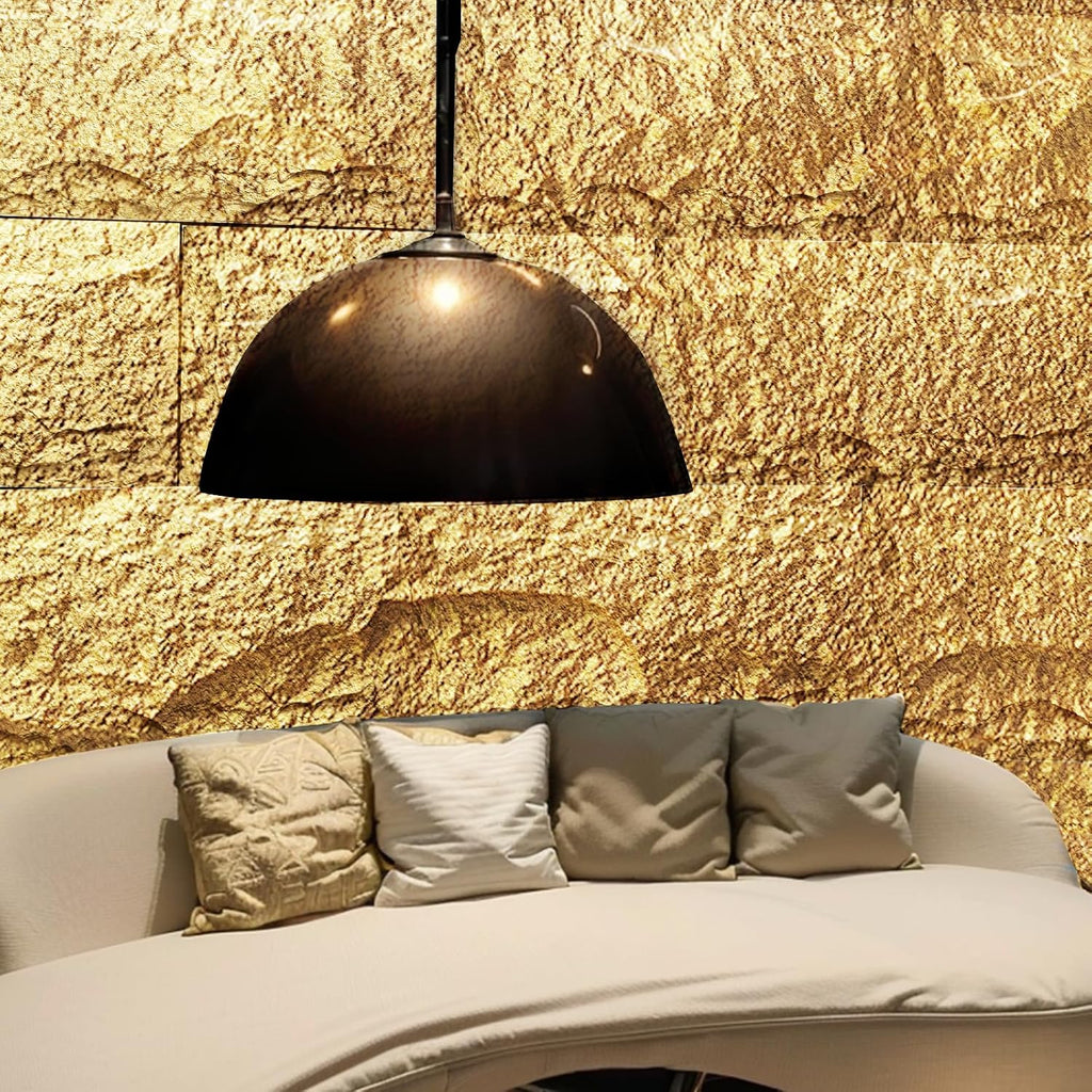 Stone 3D Wall Panels,4-Pack PU Wall Panels, 23.6'*47.2' Wall Paneling for Interior Wall Decor, Faux Stone Wall Panel for Accent Wall Decor, Sophisticated & Stylish 3D Wall Decor(Luxurious Gold)