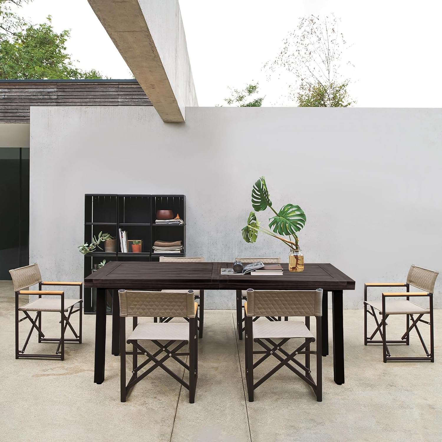 Flamaker Dining Table for 6 FSC Acacia Wood Indoor Outdoor Home Kitchen Table with Iron Legs Large Rectangular Patio Table for Deck, Sunroom (Espresso)