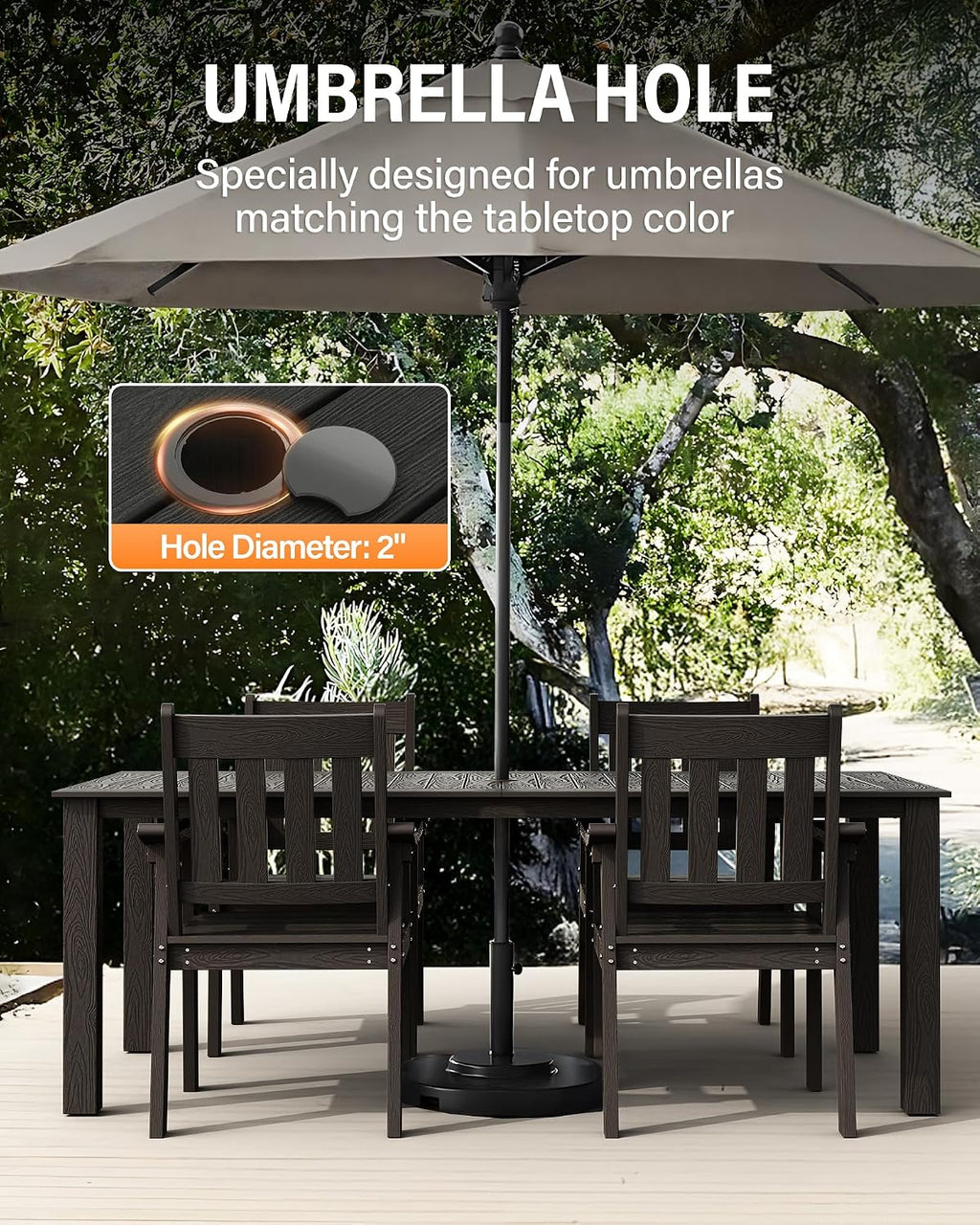 YEFU HIPS Patio Table Set: 5 Piece Outdoor Table and Chairs Dining Furniture Set with Umbrella Hole - Black Modern Plastic Dining Sets 4 Person for Outside Deck with Metal Aluminum Frame