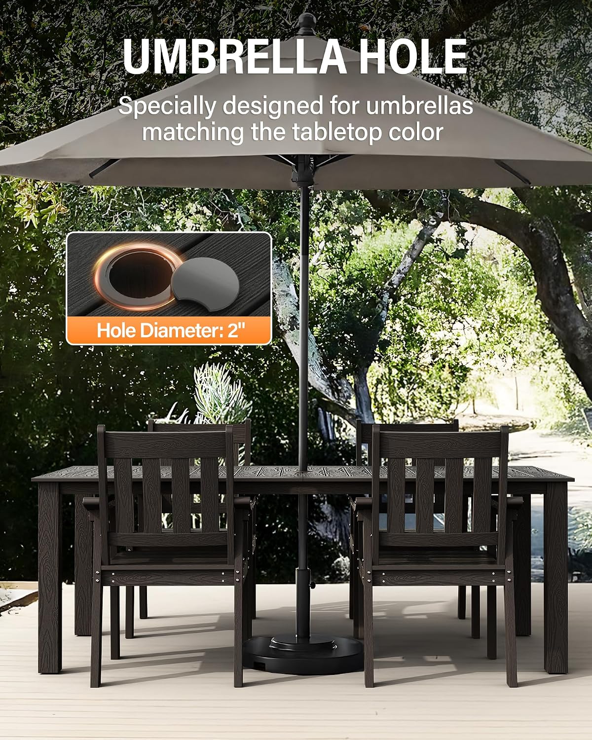 YEFU HIPS Patio Table Set: 5 Piece Outdoor Table and Chairs Dining Furniture Set with Umbrella Hole - Black Modern Plastic Dining Sets 4 Person for Outside Deck with Metal Aluminum Frame