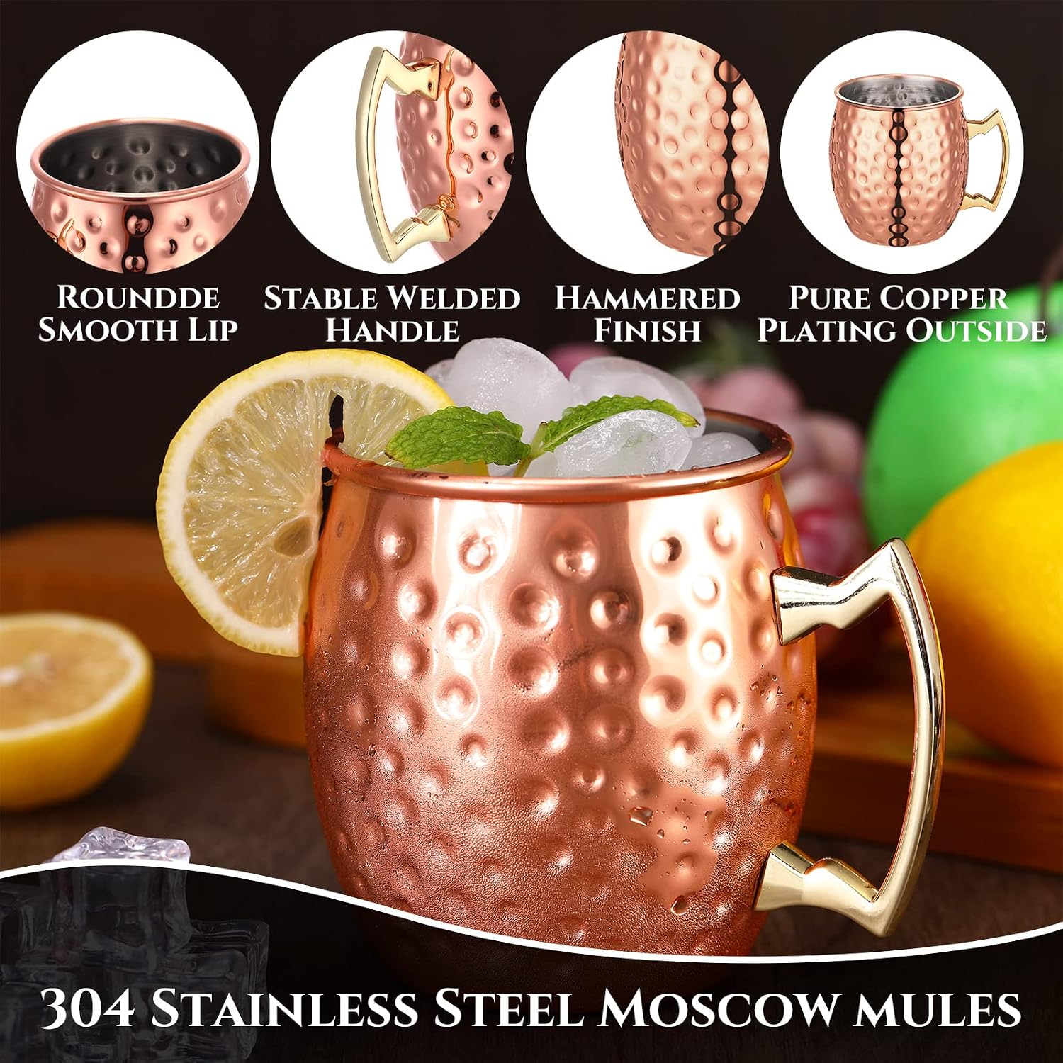 Didaey 24 Pack Moscow Mule Mugs Set Copper Cups Bulk Stainless Steel Moscow Mule Cups Tarnish Resistant Hammered Finish Chilled Coffee Mugs for Cocktail Wedding Gift Drinkware(12 oz)