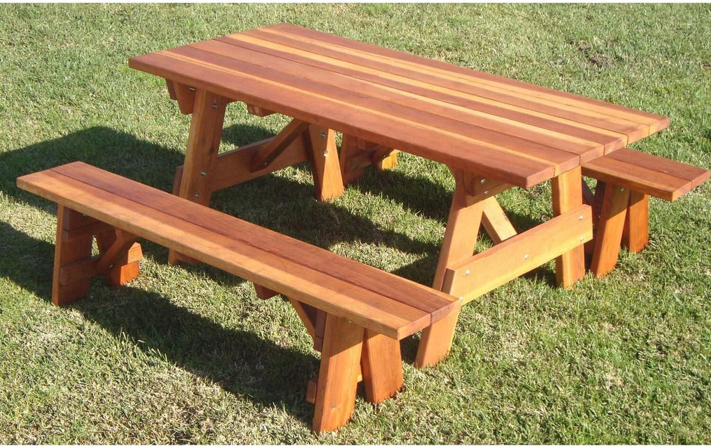Best Redwood Picnic Table - Farmhouse Style Outdoor Dining Solid Wood Bench & Premium Sealant 6ft