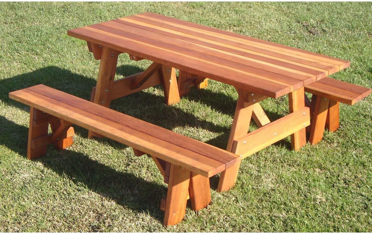 Best Redwood Picnic Table - Farmhouse Style Outdoor Dining Solid Wood Bench & Premium Sealant 6ft