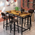 Recaceik Bar Table Set for 4 Bar Table and Chairs Set, Industrial Dinner Table with 4 PU Leather Upholstered Backrest Stool, Counter Height Pub Dining Room Table Set for Apartment Small Spaces