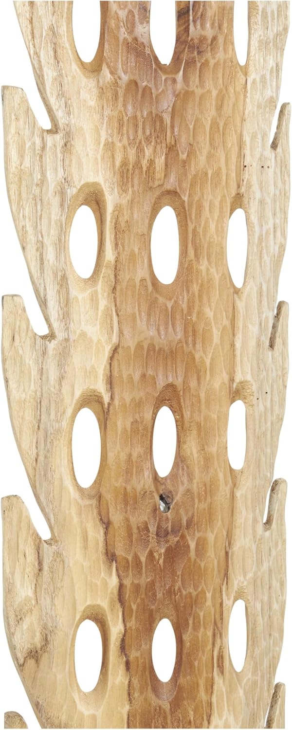 Deco 79 Teak Wood Abstract Handmade Decorative Sculpture Tall Floor Cutout Post Home Decor Statue with Live Edge Base, Accent Figurine 7' x 6' x 49', Brown