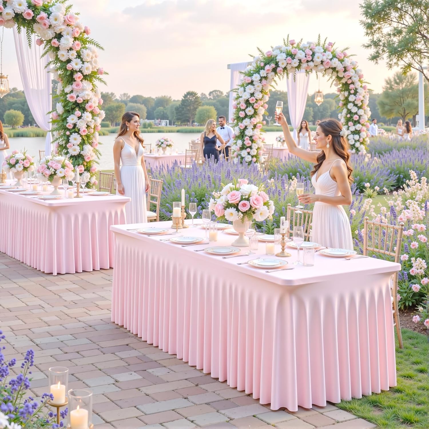 8 Pack Pink Table Cloth for 6 Foot Rectangle Tables Spandex Fitted Tablecloth 6ft Stretch Table Covers Skirt Pink Banquet Tablecloths Wrinkle Free Tablecloth for Party Wedding Birthday Event