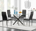 5 Piece Dining Table Table Set, Tempered Glass Dining Table Set for 4 Kitchen Table Set with 4 Upholstered High-Back Chairs for Kitchen Dining Room (Black Table with Black Chair)