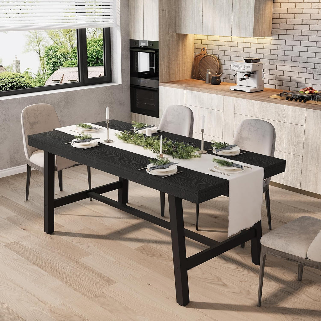 GarveeHome Industrial Dining Table for 4-6 People, 63' Long Large Kitchen Table with Sturdy Metal Frame, Rectangular Counter for Dinner, Kitchen, Dining Room (Black, 63' Non-extendable)