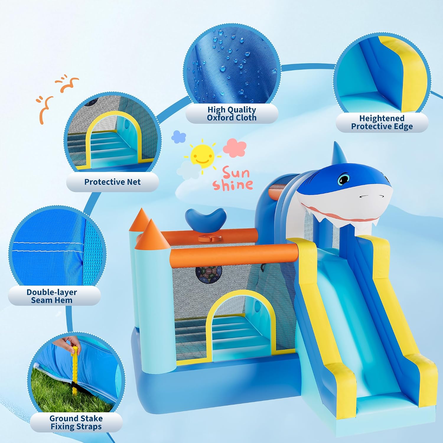 Garvee Inflatable Bounce House, Kids Bounce House, Jump Bouncer with Air Blower and Slide, Jumping Family Backyard Bouncy Castle for Indoor & Outdoor