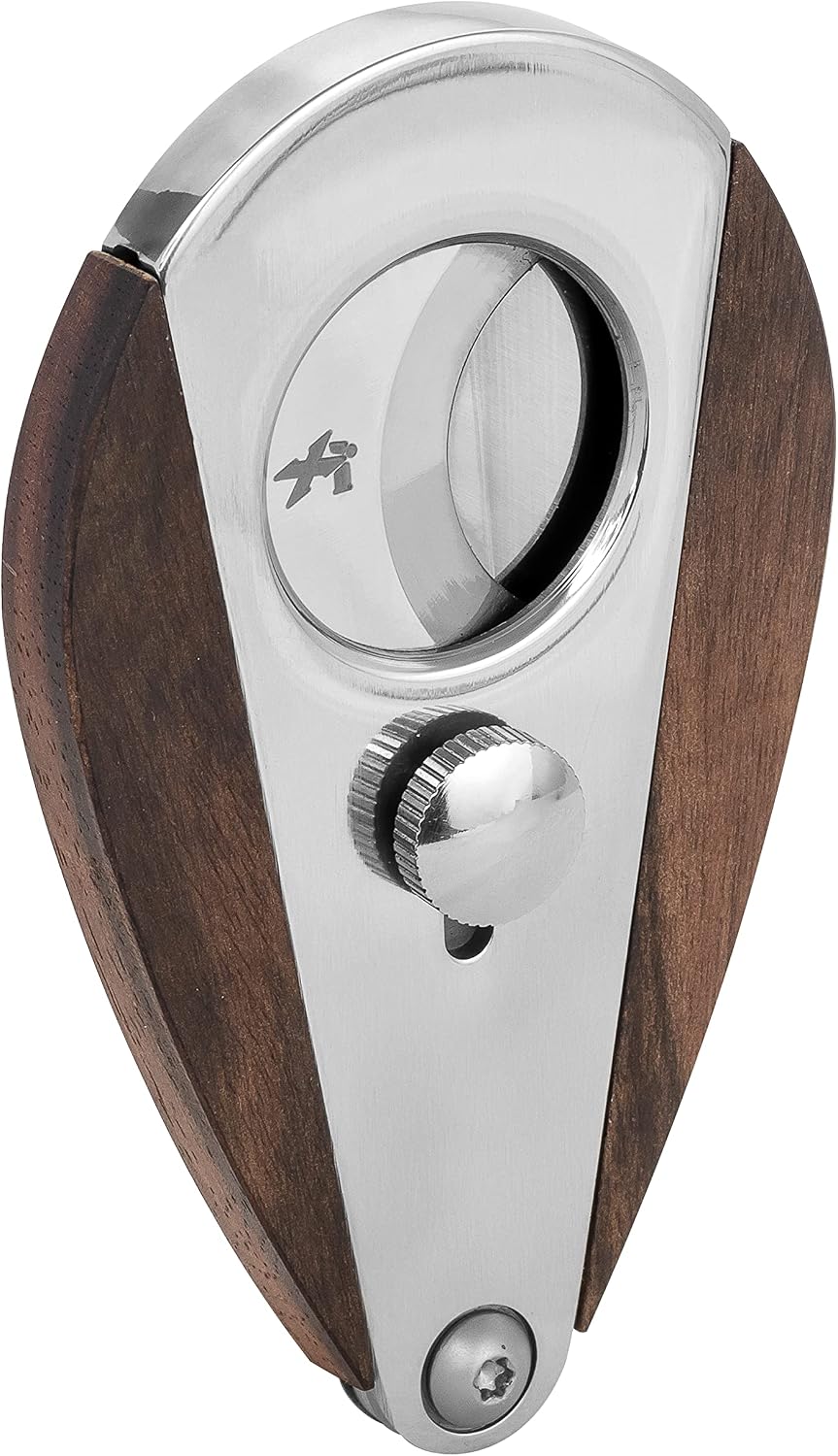 Xikar Xi3 Cigar Cutter, 54 Ring Gauge, Unique Teardrop Shape, 440 Stainless Steel With An HRC of 57, Black Macassar Ebony