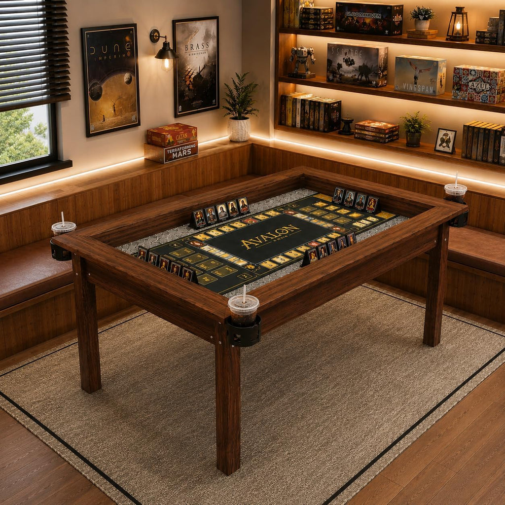 63'x40' Board Game Table with Rotating Cup Holders for 4 Players, Gaming Dining Table with Removable Table Top & Non-Slip Play Mat, Multifunctional Table with for DND/Poker/Mahjong/Card Games