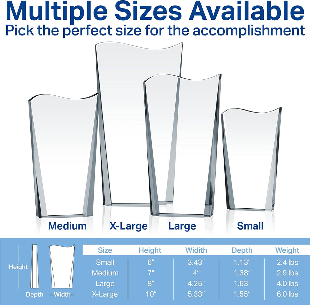 Custom Crystal Employee 5, 10, 15, 20, 30 Years Services Awards and Trophies, Personalized Engraved with Your own Loyalty Recognition Award Message (Crystal Wave Service Award Plaque)
