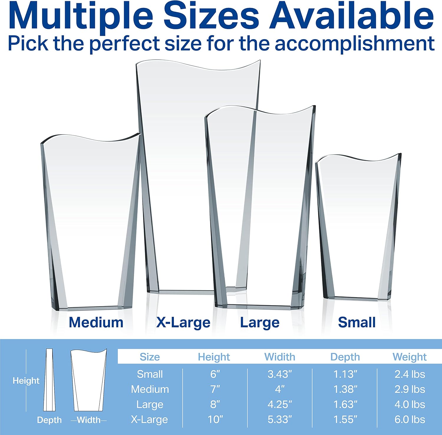 Custom Crystal Employee 5, 10, 15, 20, 30 Years Services Awards and Trophies, Personalized Engraved with Your own Loyalty Recognition Award Message (Crystal Wave Service Award Plaque)