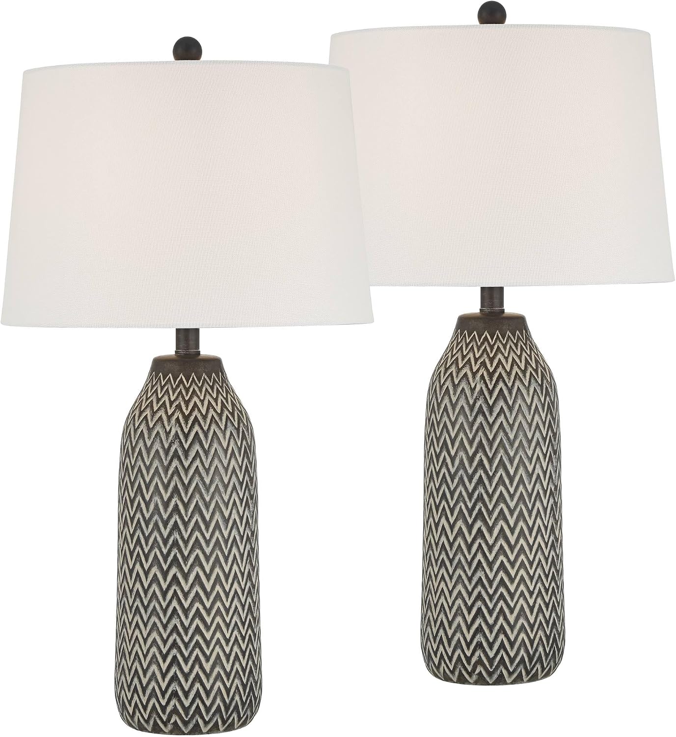 360 Lighting Arizona 27 1/2' Tall Modern Southwestern 3-Way Table Lamps Set of 2 Zig-Zag Black Beige Finish Fabric White Shade Living Room Bedroom Bedside Nightstand House Office Home Reading