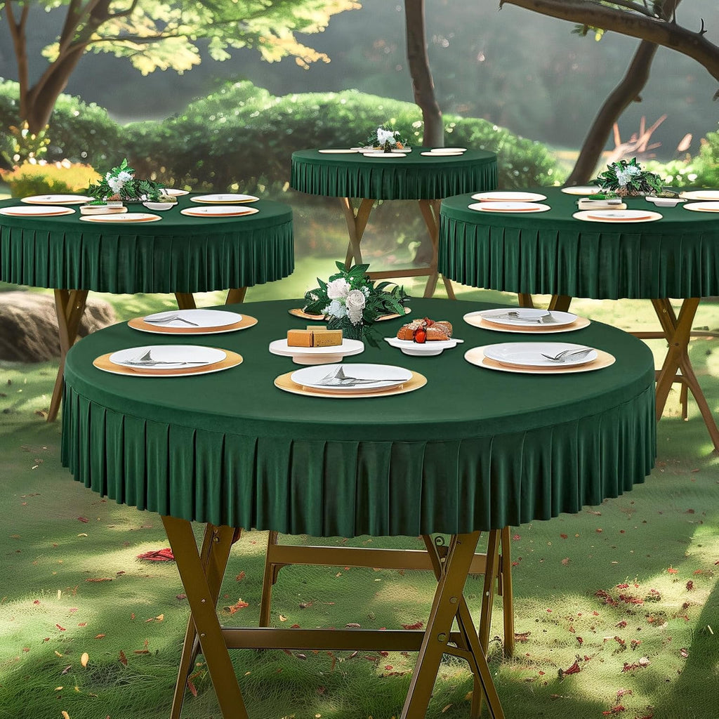 6 Pack 72 inch Green Spandex Round Tablecloths, Stretchy Fitted 6FT Round Table Cloths Wrinkle Free Table Covers with Skirt for Christmas Wedding Banquet Birthday Party