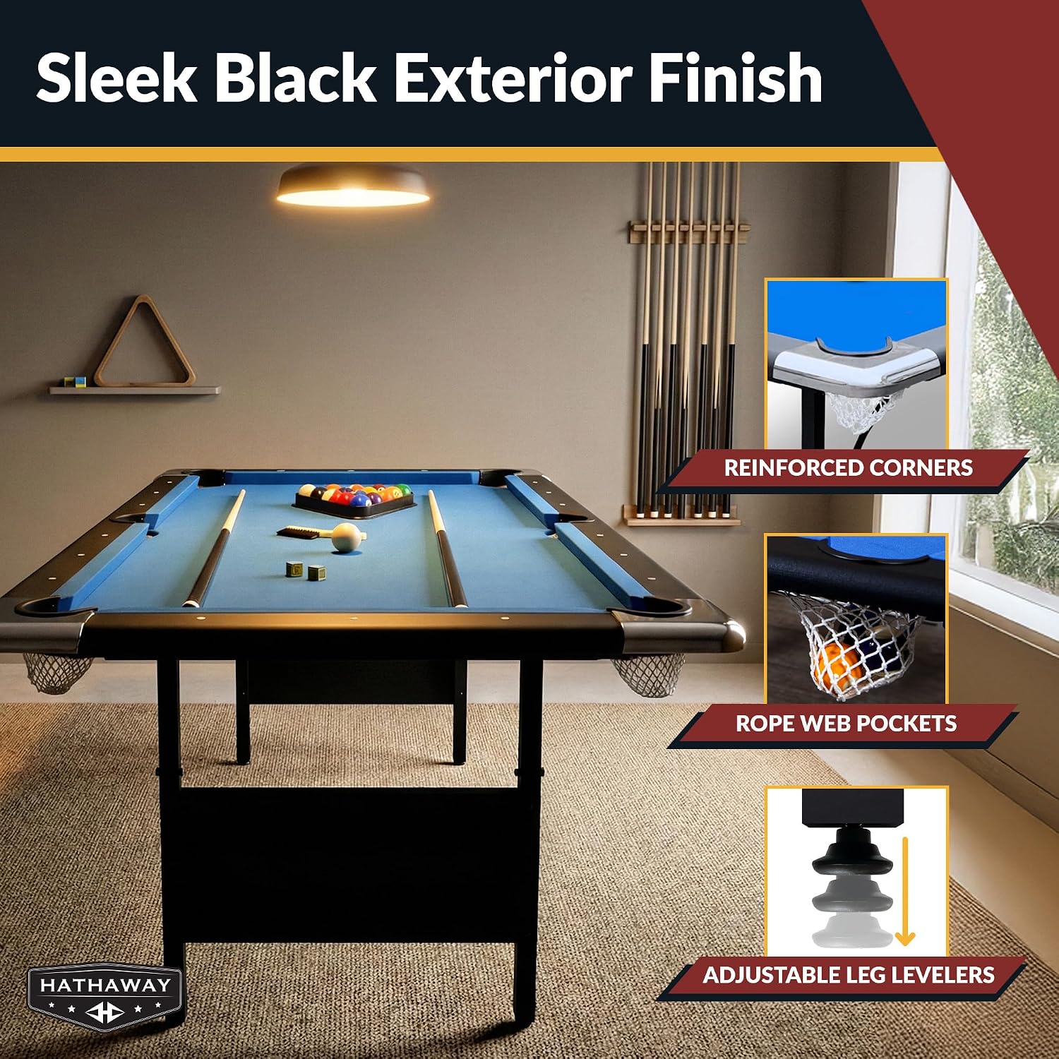 Hathaway Fairmont Folding Pool Table for Family & Home Use Includes Full Set of Billiard Balls, Cues, Chalk, Triangle and Carrying Bag, Portable Space-Saving Table