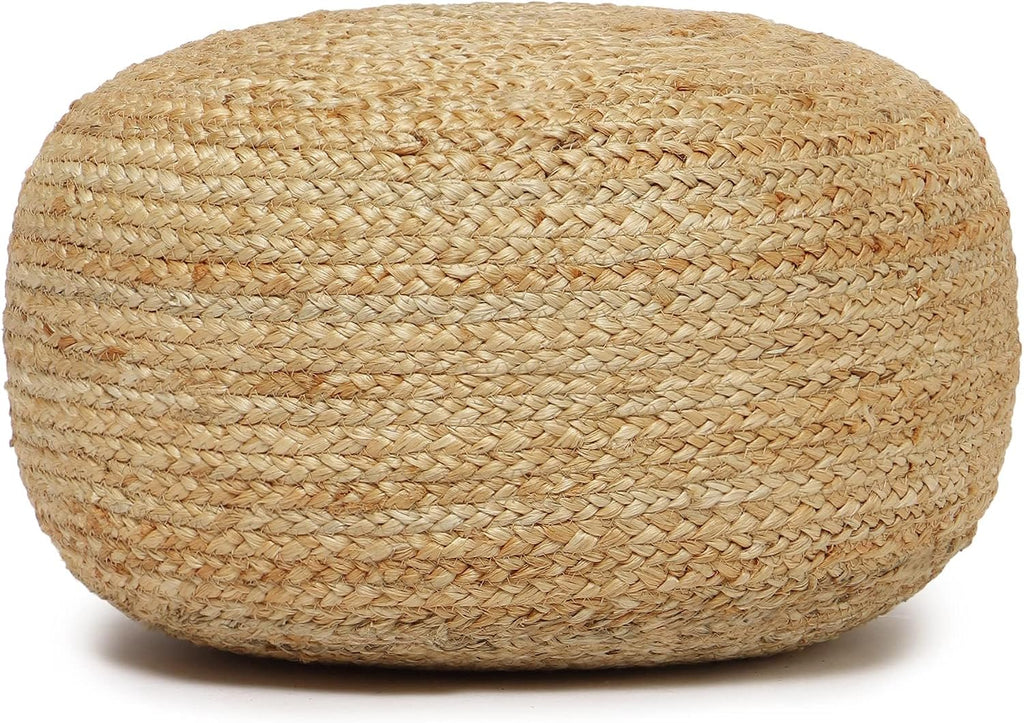 · REDEARTH · Jute Circular Low Pouf Ottoman - Braided Pouffe Accent Sitting Round Footrest for Living Room, Bedroom, Nursery, kidsroom, Patio, Gym; 100% Jute Set of 2 (18'X18'X10'; Natural)