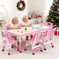 Garvee Kids Table and 6 Chair Set,47 in Modern Height Adjustable Toddler Table and 6 Chairs Set with Non-Slip Desk Legs&Organizer Graffiti Desktop, Preschool Activity Art Craft Tables for 6(Pink)