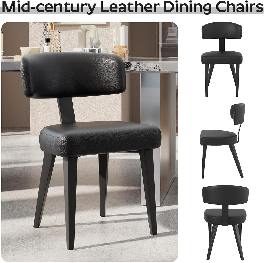 Small Dining Table Set for 2, 36' Round Kitchen Table with 2 PU Leather Dining Chairs, Tempered Glass Top with Metal Legs(All Black)