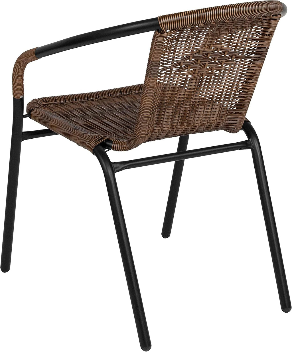 Flash Furniture Lila 28'' Round Glass Metal Table with Dark Brown Rattan Edging and 4 Dark Brown Rattan Stack Chairs