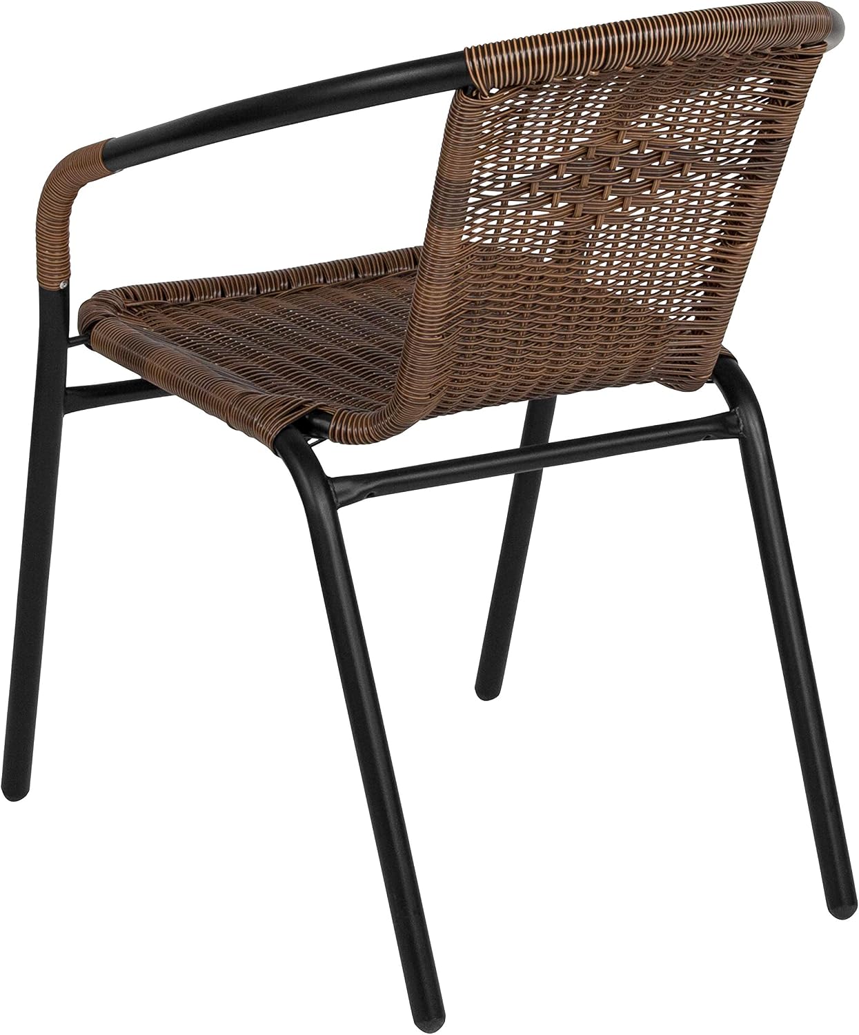Flash Furniture Lila 28'' Round Glass Metal Table with Dark Brown Rattan Edging and 4 Dark Brown Rattan Stack Chairs