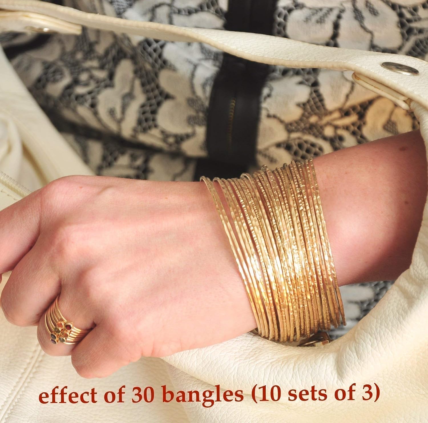 14k gold filled Bangles hammered slip on set of 3 textures, Mu-Yin Jewelry Handmade in USA