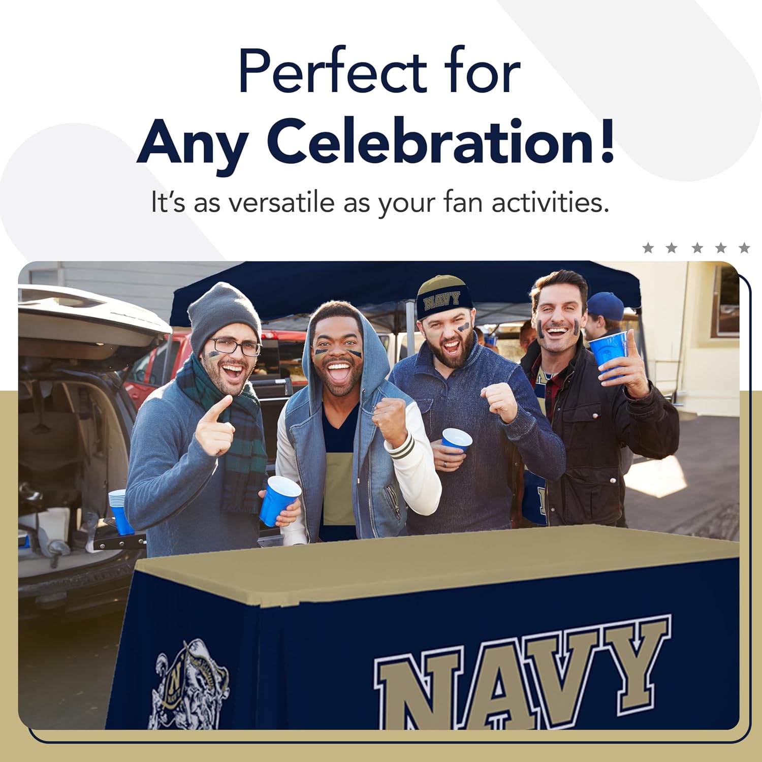 Victory Corps Navy Midshipmen College Sports Printed Table Throw - NCAA Licensed - Polyester - School Tablecloth (6' Draped) (Gold, Navy Blue)