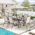 TLSUNNY Patio Dining Set for 6, Outdoor Table and Chairs W/1.69″ Umbrella Hole, 30'X 55' Table and Stackable Textilene Chair, All Weather Patio Furniture Set (Umbrella not Included) (Beige)