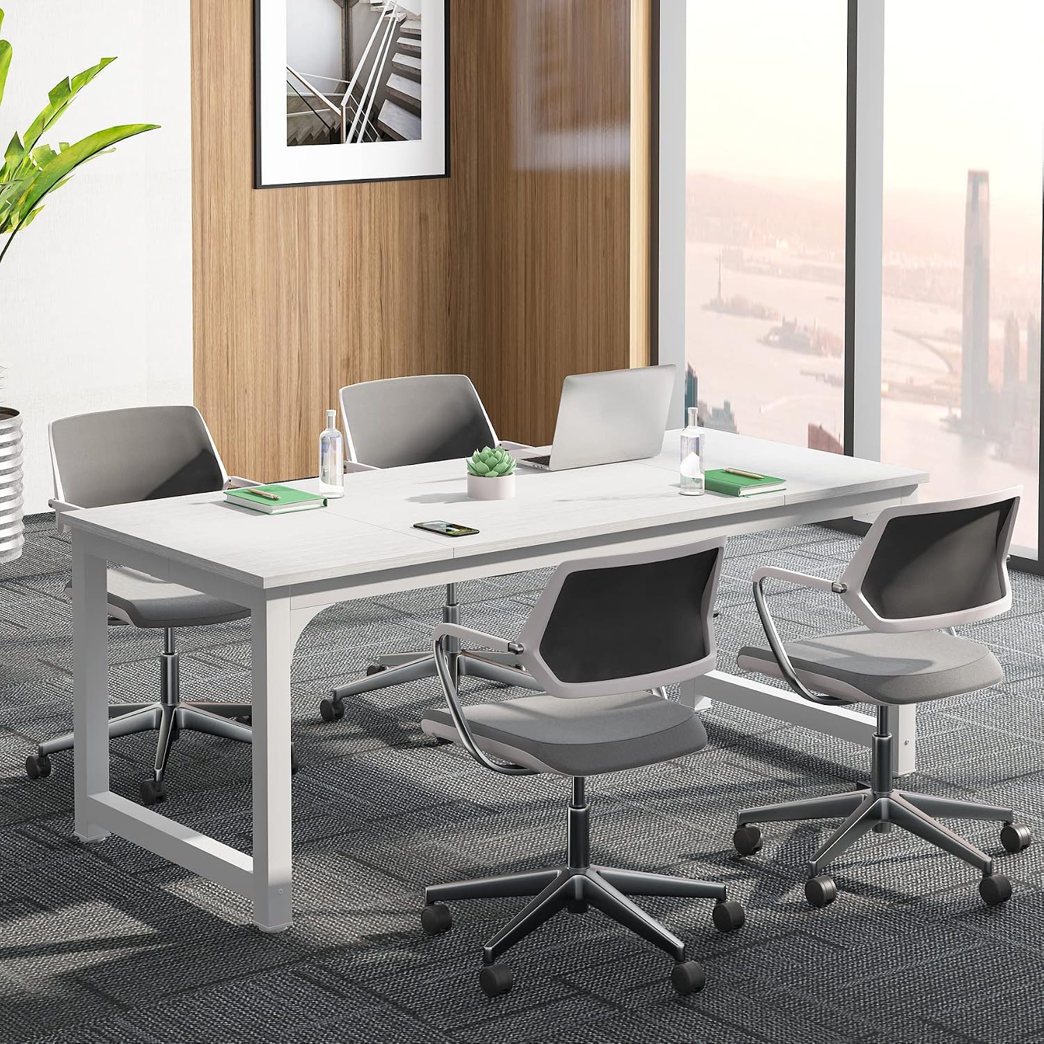 Tribesigns 6FT Conference Table, 70.86' W x 31.49' D Meeting Room Table Boardroom Desk for Office Conference Room, Splicing Board with Metal Frame, White