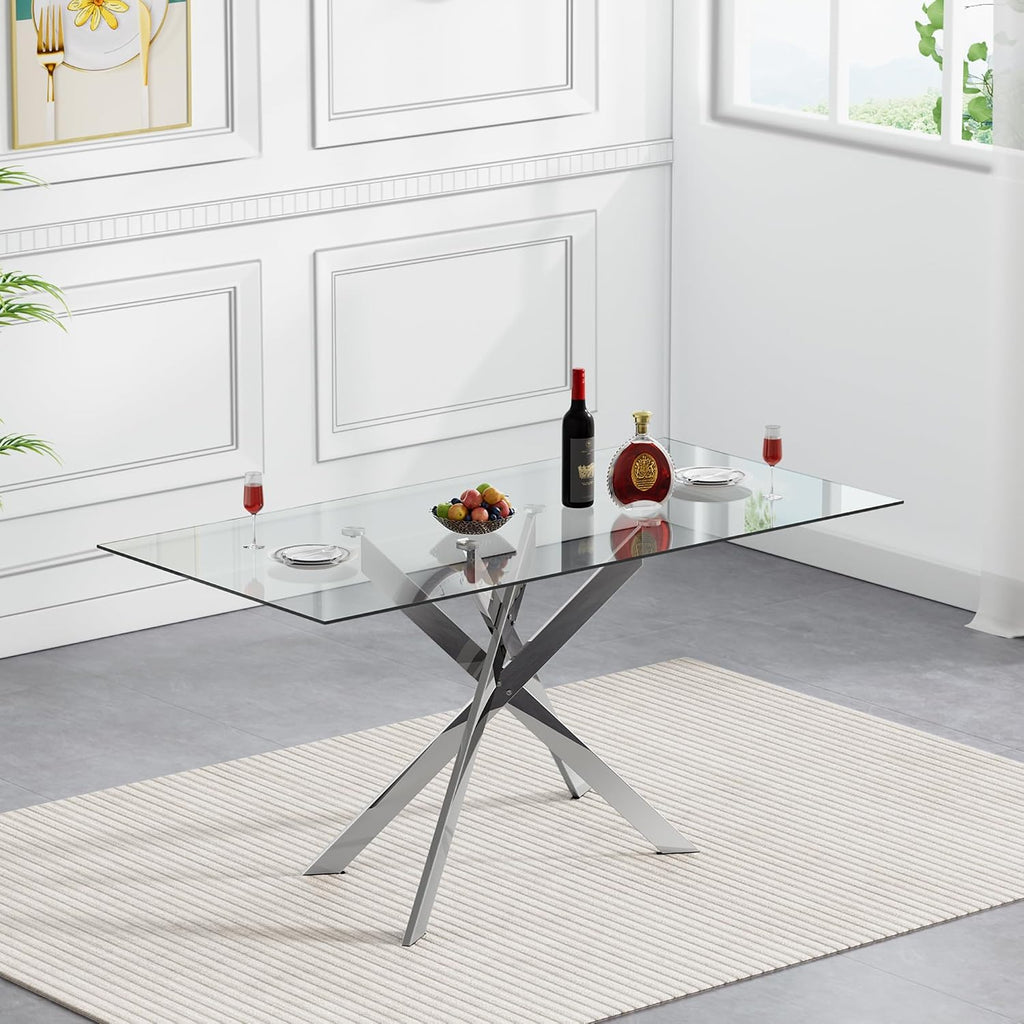 HomVent 5 Piece Rectangular Glass Dining Table Set, Tempered Glass Dinner Table Set for 4 Kitchen Table Set with 4 Velvet Upholstered Chairs for Kitchen Dining Room