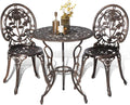 HOMEFUN Bistro Table and Chairs Set of 2 Outdoor 3 Piece Patio Set, Rose Pattern Cast Aluminum Bistro for Garden Balcony, Durable Rust All-Weather Resistance, Rose Bronze