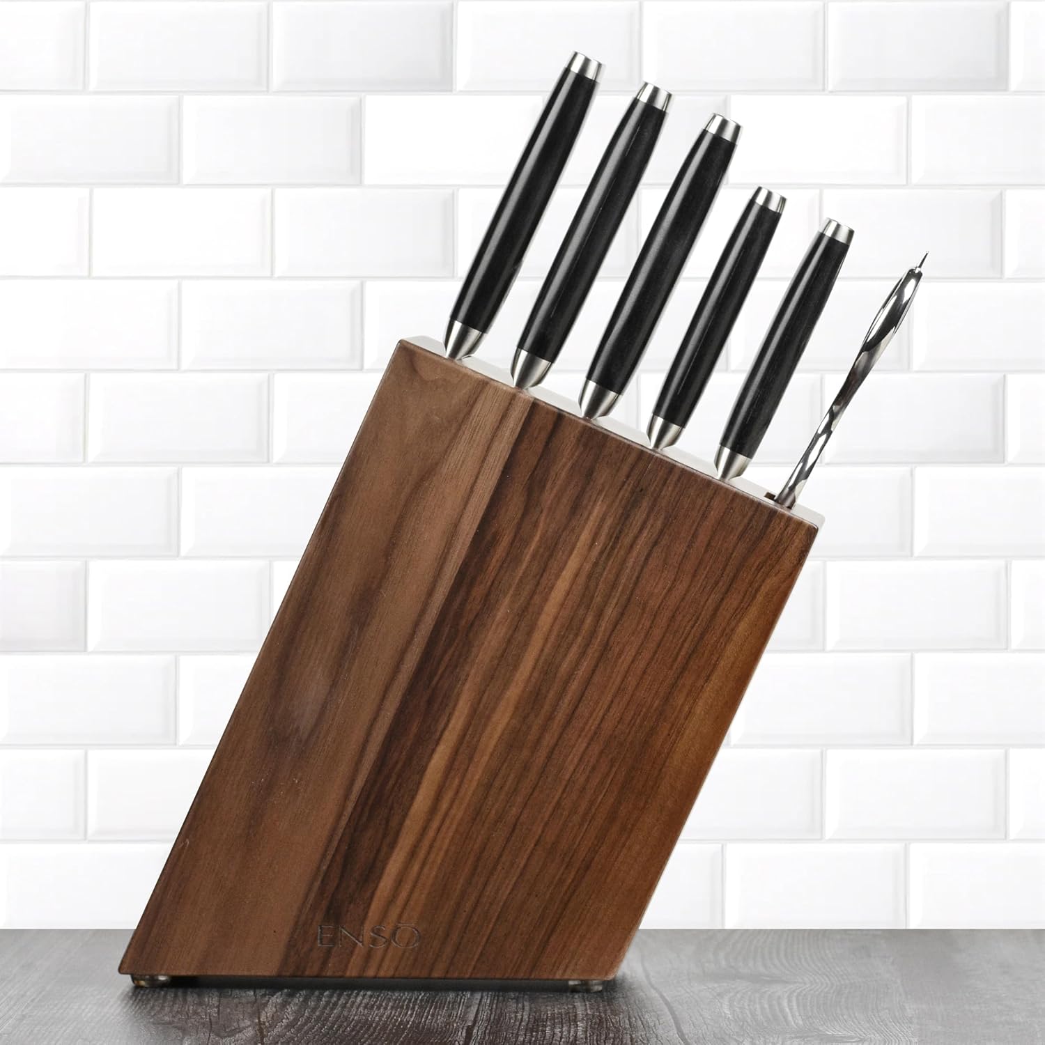 Enso Knife Set - Made in Japan - HD Series - VG10 Hammered Damascus Japanese Stainless Steel with Walnut Knife Block - 7 Piece
