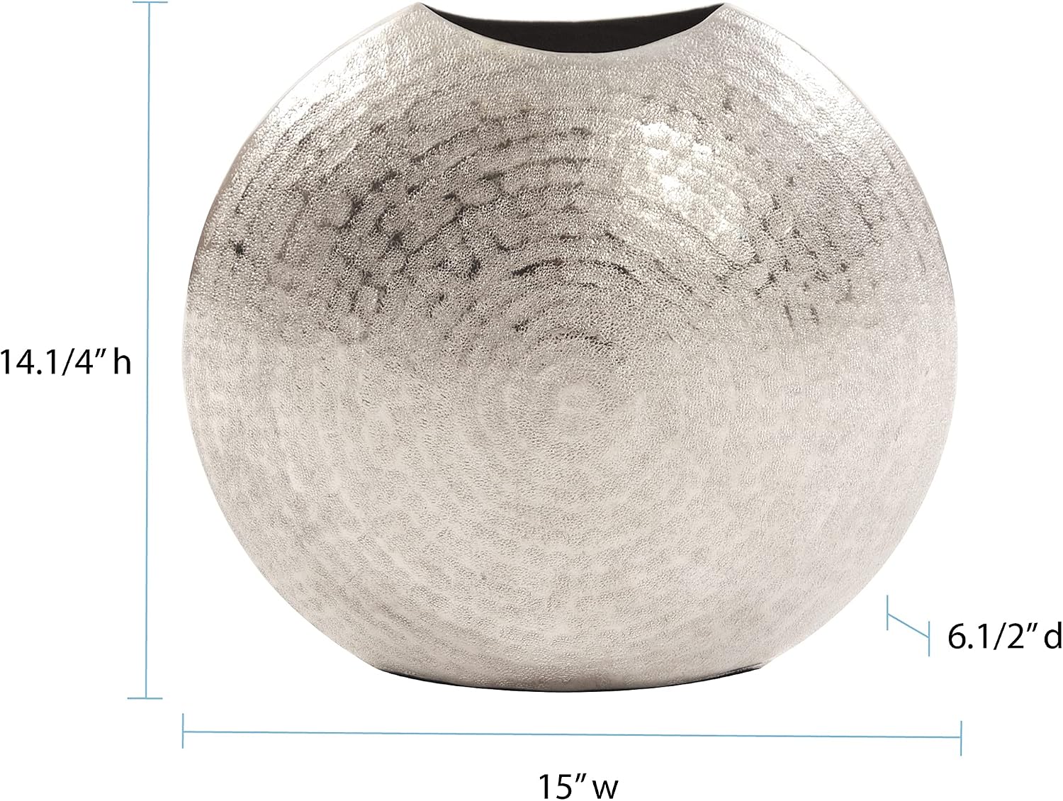 Howard Elliott Collection Frosted Metal Decorative Vase, Metallic Silver Hammered Accent Table Vase for Centerpiece, Console Table, Entryway, Living Room & Modern Home Decor, 5 x 6.5 x 14.25 Inch