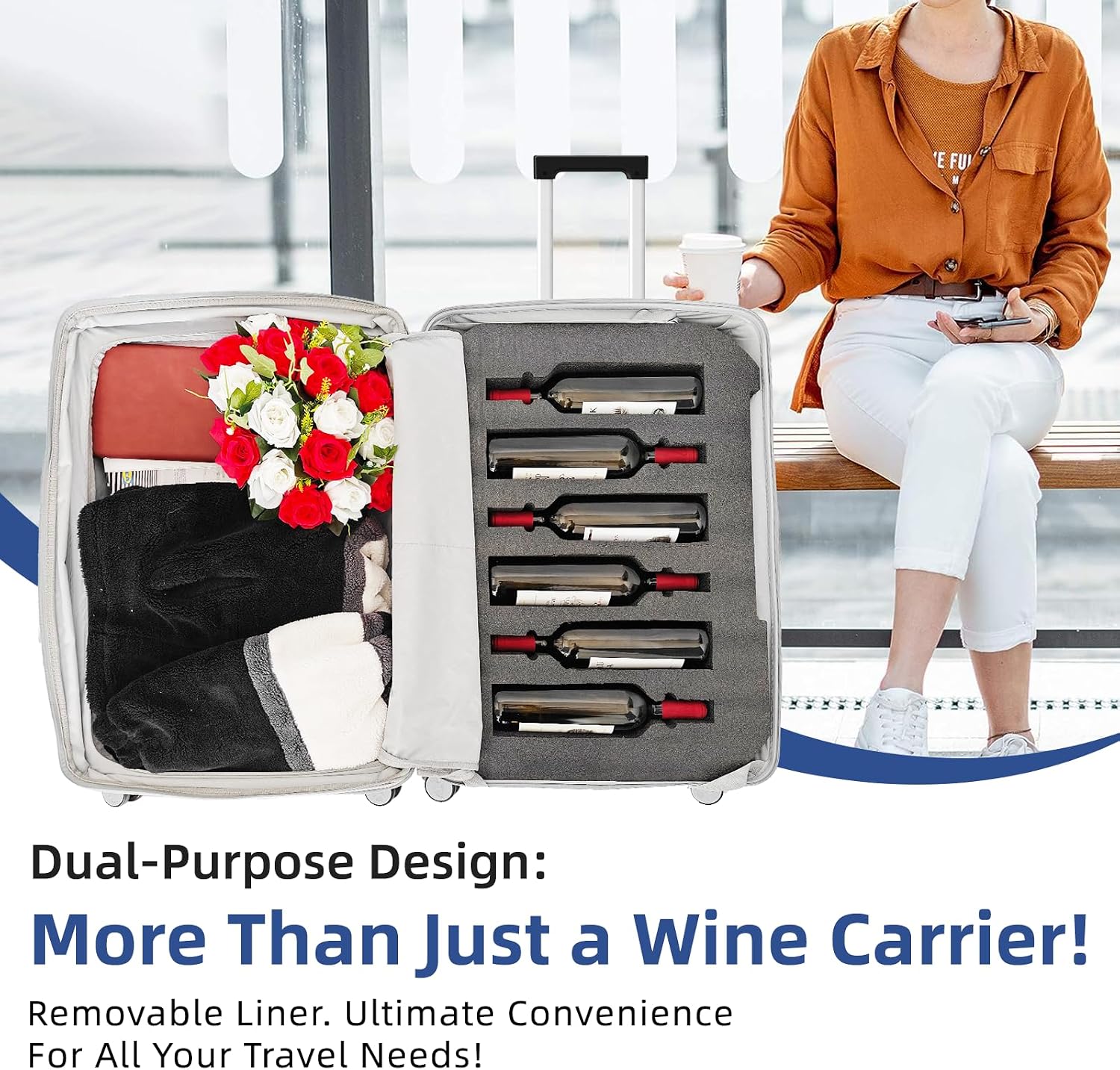 Wine Suitcase for Airplanes - 12 Bottle Capacity, Durable Shipping Box, Travel Case With TSA Lock, Versatile Carrier With Removable Inserts and Silent Spinner Wheels (Sleek Silver)