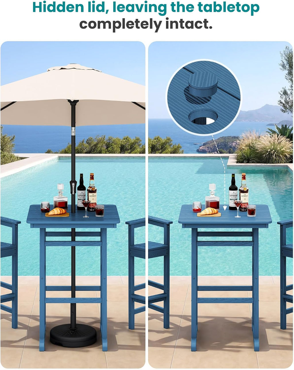 SERWALL 5-Piece Adirondack Bar Chair Set, HDPE Adirondack Barstools with Pub Table, Outdoor Patio Bar Furniture for Bistro, Balcony, Poolside, Garden - Blue