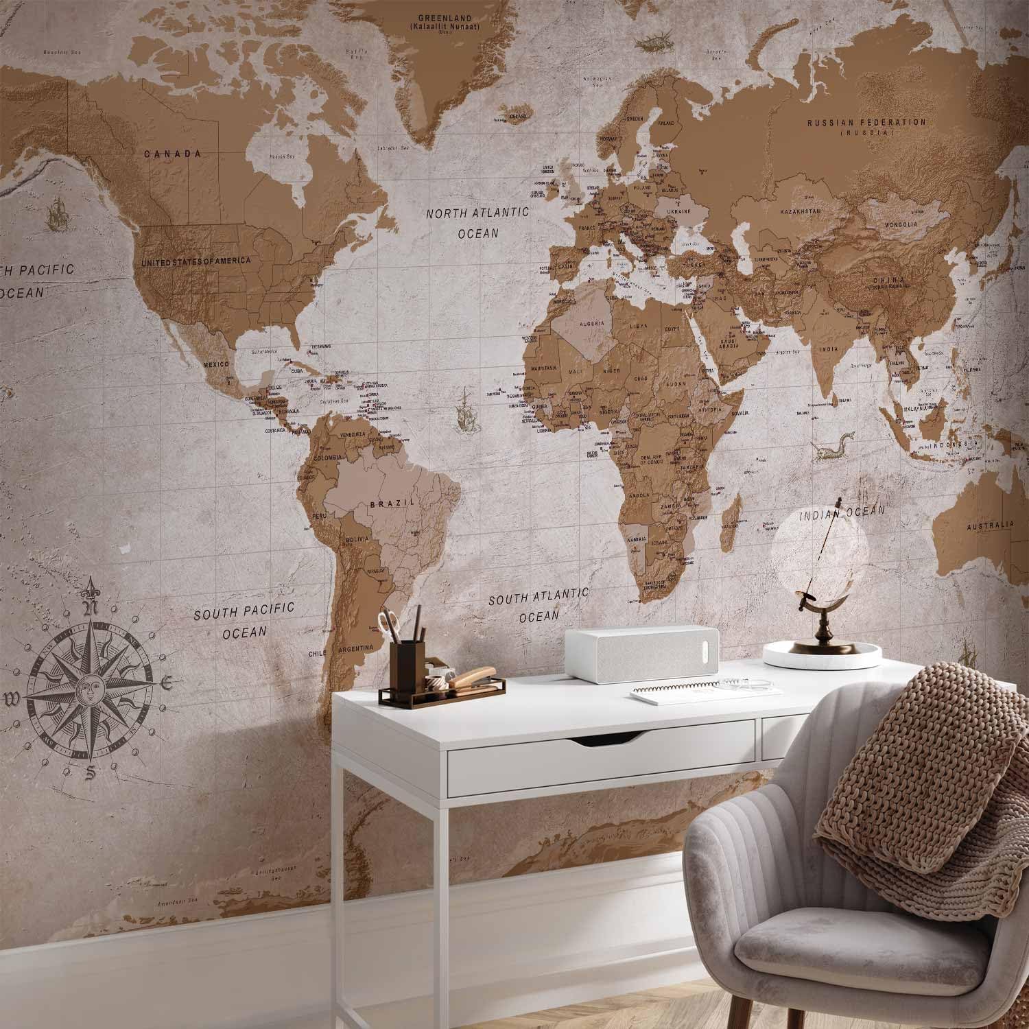 artgeist Premium Wall Mural World Map 157x110 in - XXL Non-Woven Wallpaper Fleece Wall Decor Photo Print Picture Image Design Home Map of The World k-A-0108-a-a