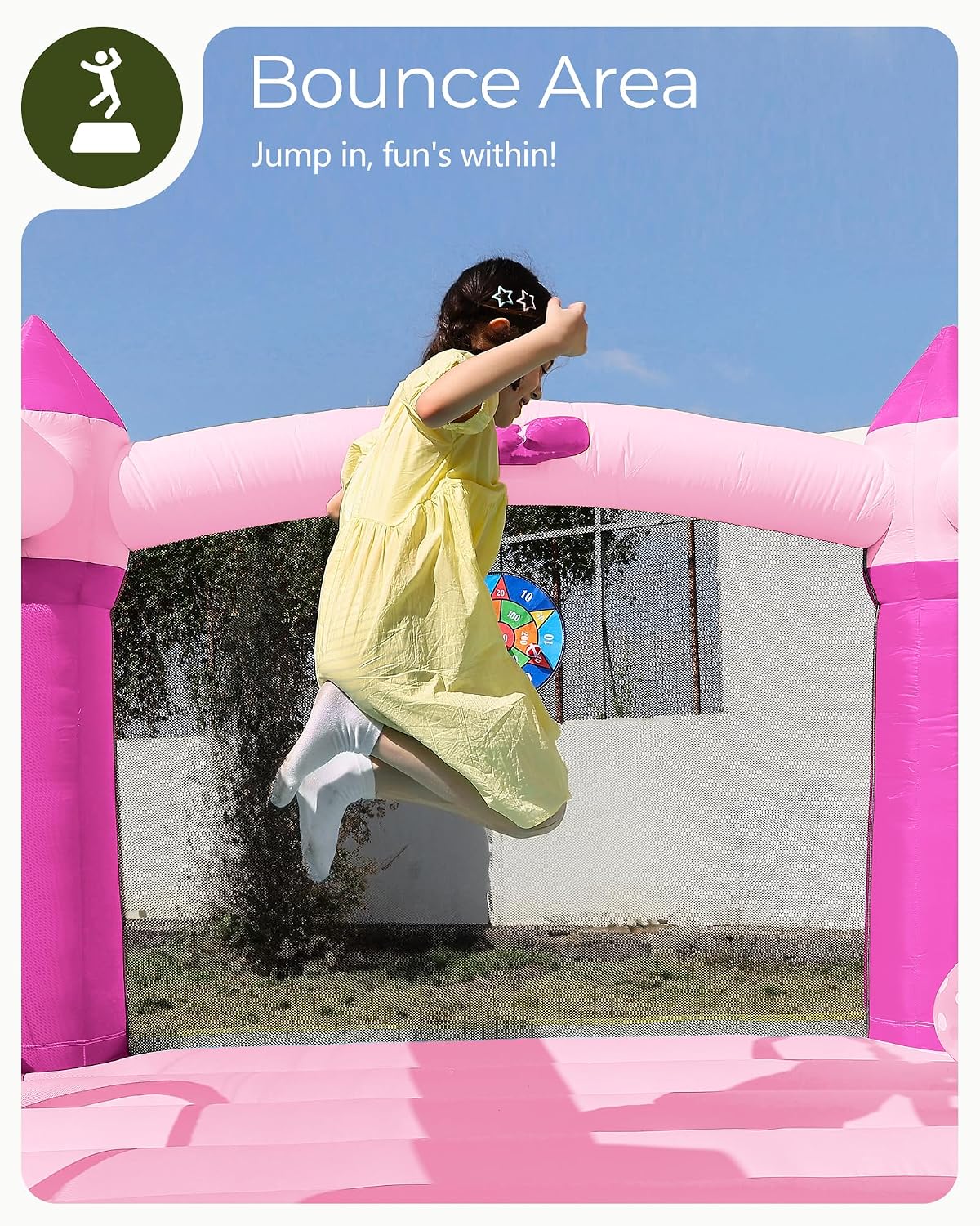 Outfunny Bounce House with Slide, Inflatable Bouncy House for Kids 3-12, Outdoor&Indoor, Bounce Area 8'x8', Capacity 400 lb - Pink