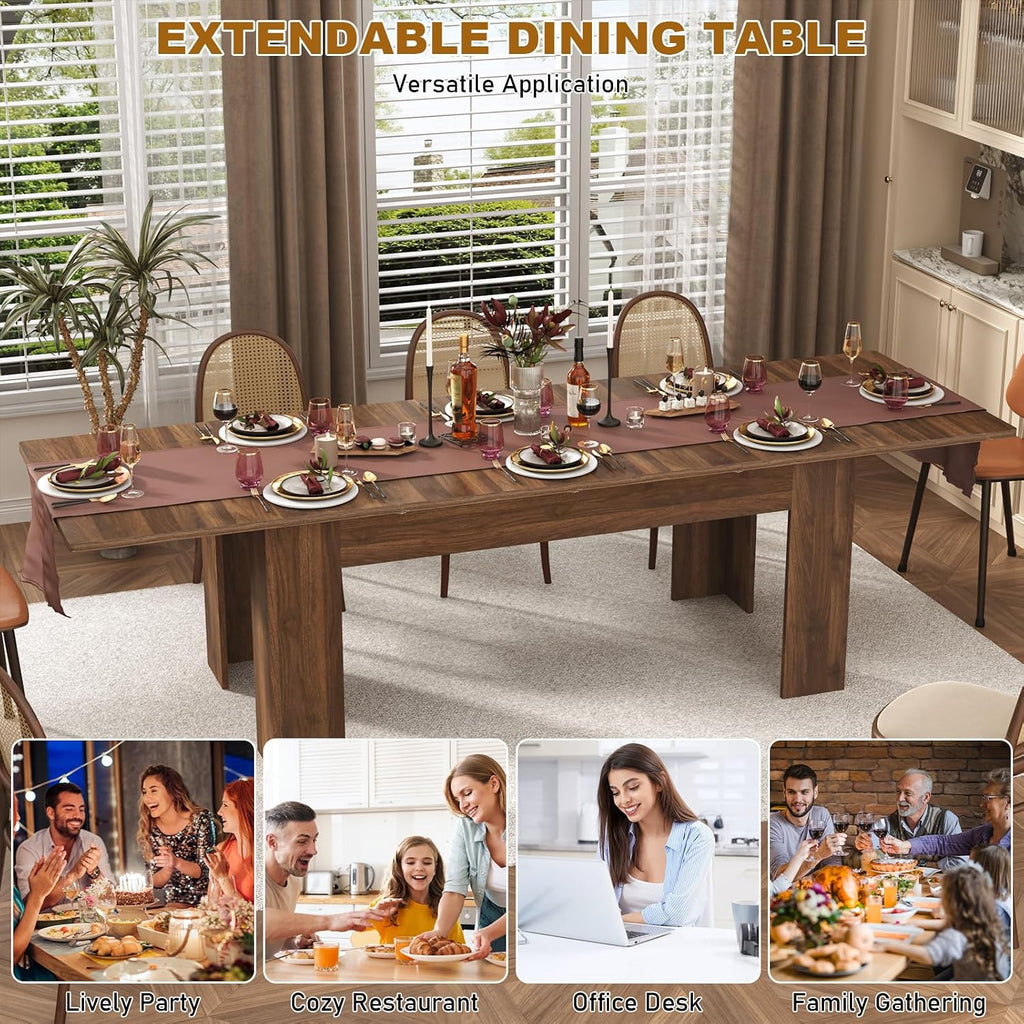 jiteentarou 70' to 110' Extendable Dining Table for 8 10 12 People, Rectangular Indoor Wooden Expandable Dinner Tables, Farmhouse Large Kitchen Dining Table for Home,Walnut