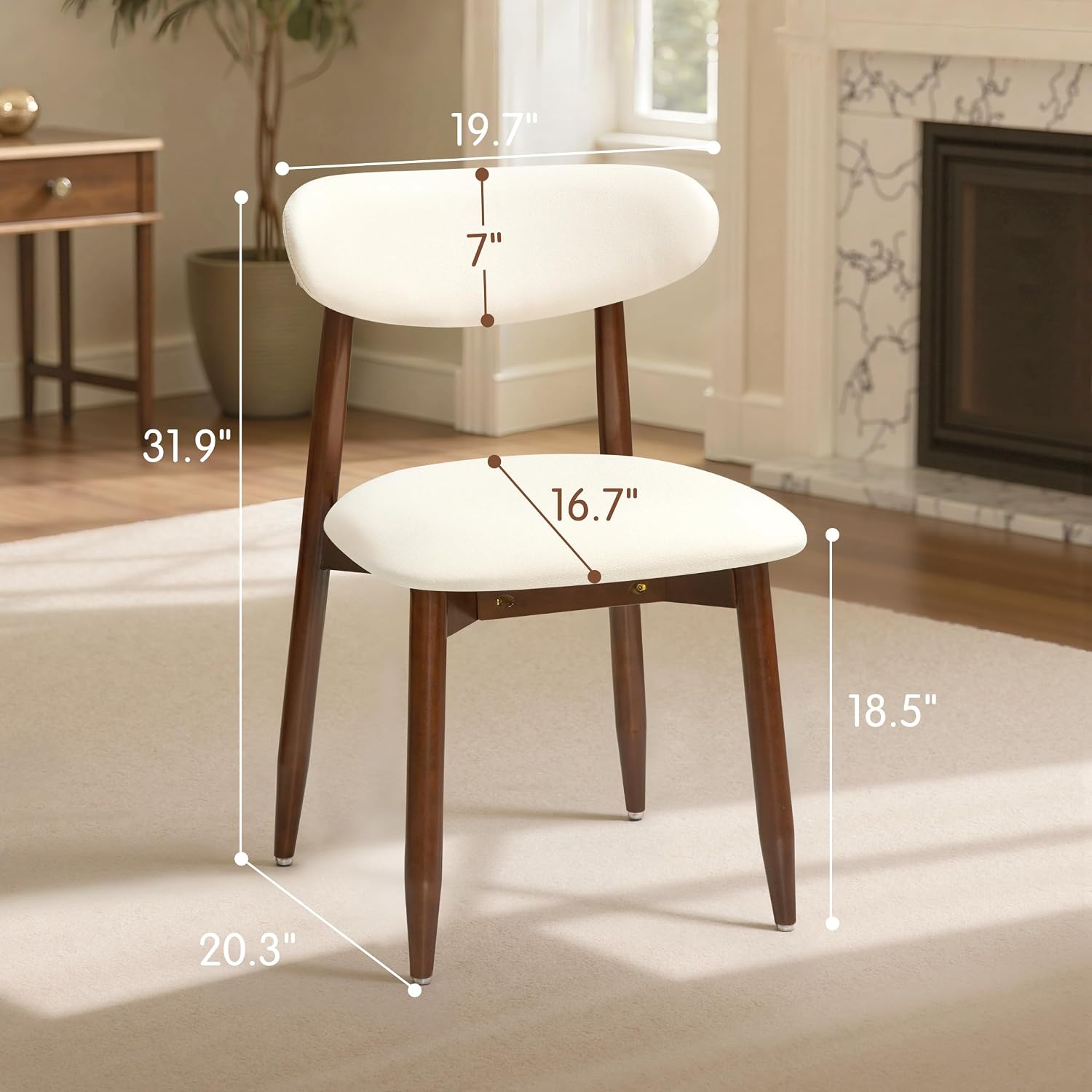 CHUN YI Dining Chairs Set of 2, Upholstered Solid Wood Dining Room Chairs, Mid Century Modern Fabric Kitchen Side Chairs with Ergonomic Curved Back, Beige