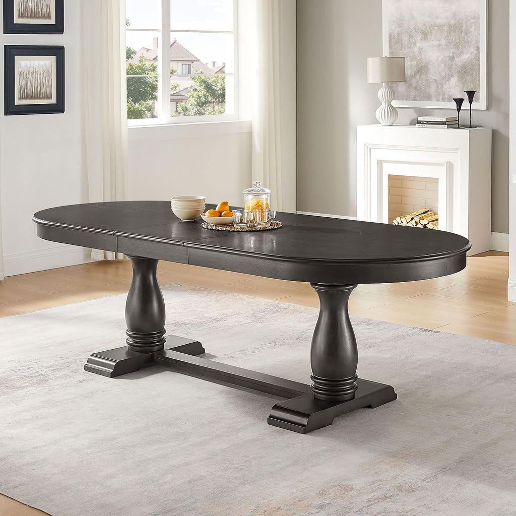 94.06'' Extendable Dining Table Rustic Wood Oval Dining Kitchen Dinner Table for 4-8, Modern Mid-Century for Living Room, Dark Brown
