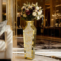 SHYFOY Gold Crushed Diamond Floor Vase, Large Mirrored Tall Vases for Floor, Modern Glass Decorative Vases for Living Room Bedroom Home Corner Indoor Office, 26.8' Tall