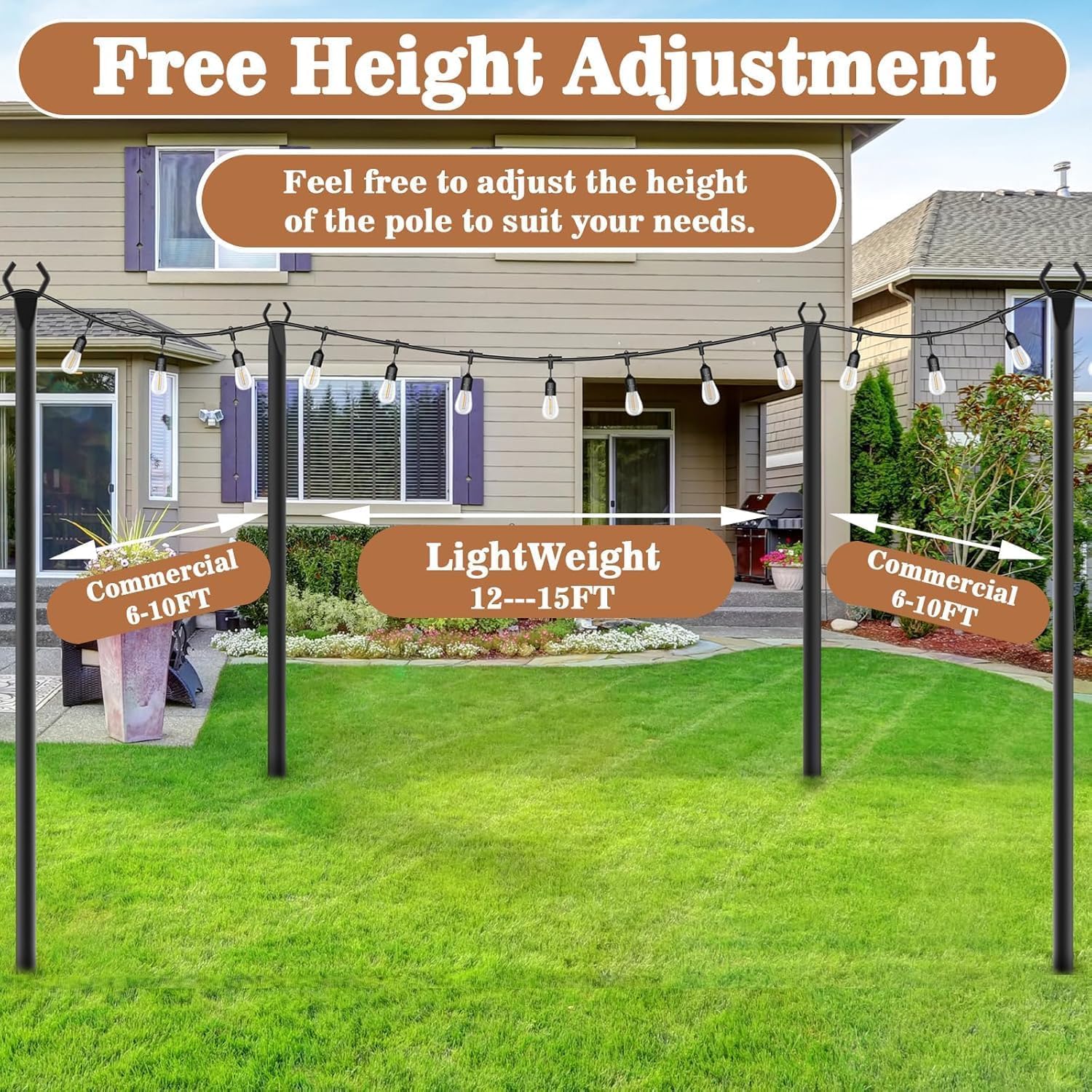 NUERPO 10 Pack String Light Poles,Metal Poles for Hanging Outdoor Light Strings,10 Pack 10 FT Light Poles Stand for Outside Garden,Patio,Wedding,Backyard,Deck,Party