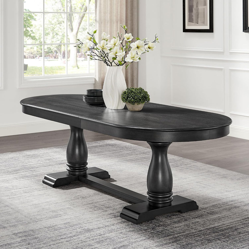 94.06'' Extendable Dining Table Rustic Wood Oval Dining Kitchen Dinner Table for 4-8, Modern Mid-Century for Living Room, Black