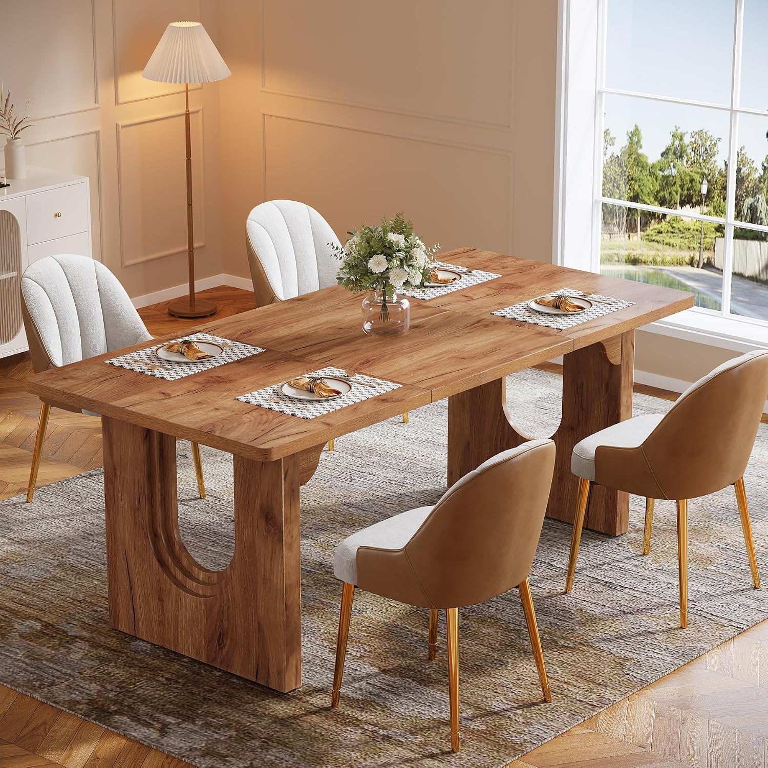 Tribesigns Farmhouse Dining Table for 6 to 8 People, 70.9-inch Large Wooden Kitchen Table with Sturdy Heavy Duty Legs, Rectangle Dining Room Table, Brown