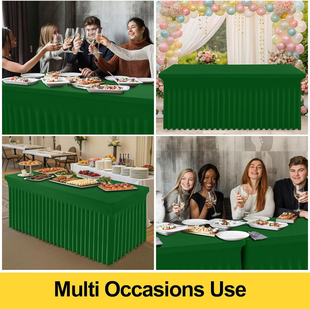 Smiry Spandex Tablecloth 6 Pack, Elastic Fitted Stretch Tablecloth for 6FT Rectangle Tables, Waterproof Washable Table Cover Skirt for Wedding, Banquet & Parties (Emerald Green, 72Lx30Wx30H Inch)