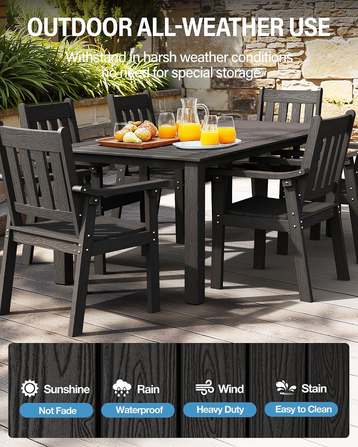 YEFU Outdoor Patio Chairs Set of 2: All Weather Outdoor Dining Chairs with Wide Curved Seat and Backrest - Plastic Patio Chairs for Outside Backyard/Garden/Pool/Porch/Deck 350lbs Capacity Black