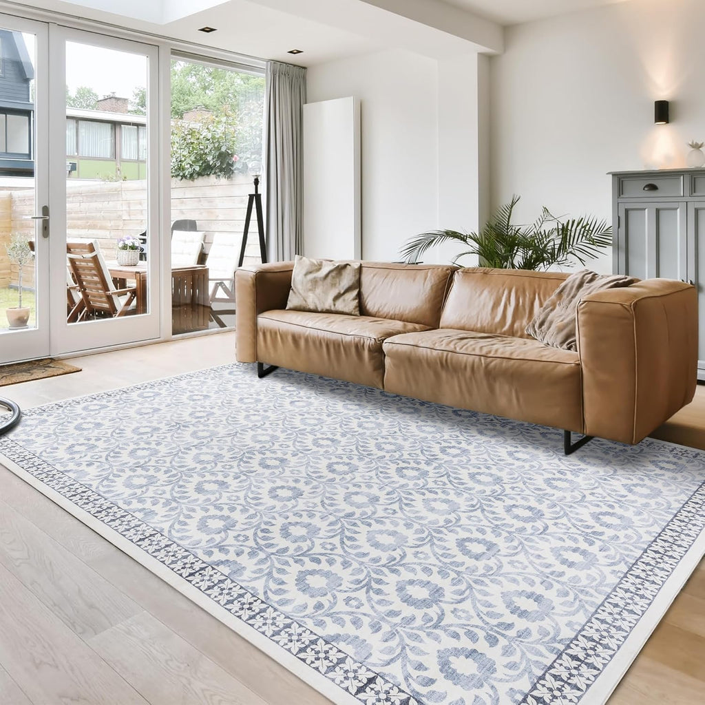 Gertmenian Indoor Boho Area Rug | Home Decor for Entryway, Bedroom, Living Room, Office, Kitchen | Non Slip, Soft, Printed Accent Rugs | Esme, Blue, 6x9 Medium, 24561