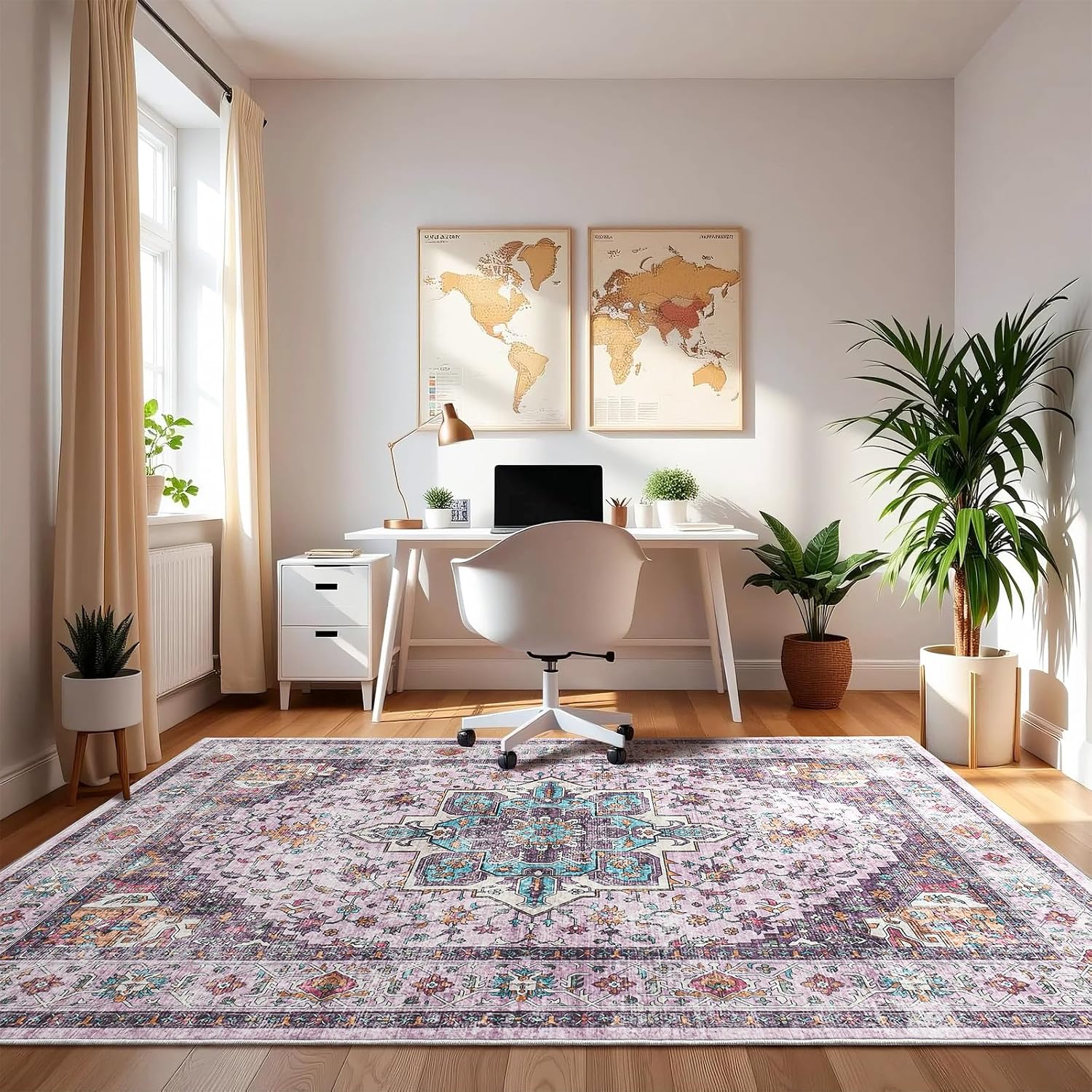 Softlife Washable Area Rug for Living Room, 8x10 Purple Large Boho Accent Rugs for Bedroom Bathroom Kitchen Under Dinning Table, Neutral Non-Slip Carpet for Nursery Kids Laundry Dorm Home Decor