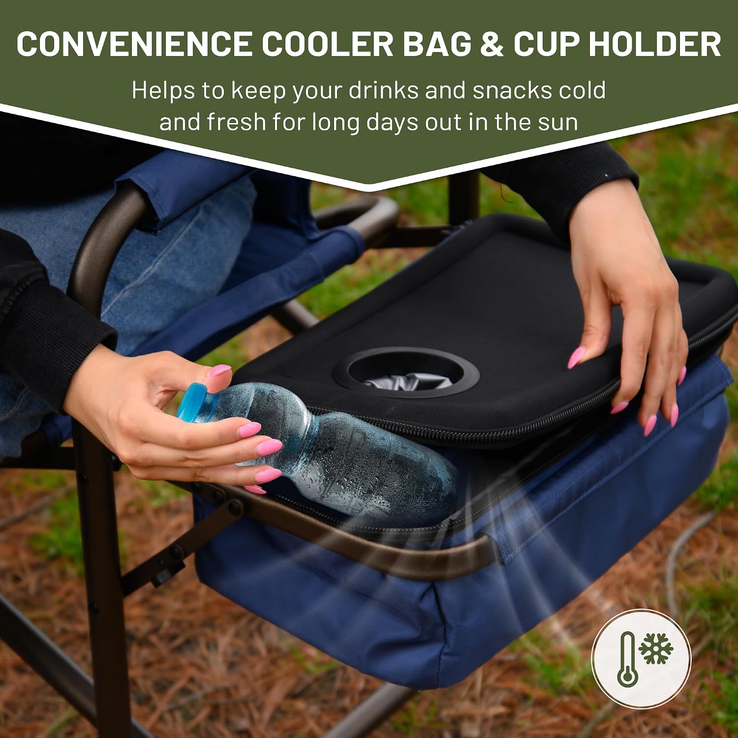 TIMBER RIDGE Folding Camping Chair with Cooler Bag, Director Chair Foldable with Side Table for Adults, Camp Chairs for Outdoor, Lawn, Sports, Fishing, Heavy Duty Supports 300lbs, Blue